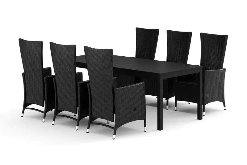 Tunis utomhus matgrupp förlängningsbart 205/305x90 cm med 6 Jenny matstolar - Svart/Svart - Utemöbler - Utegrupp - Matgrupp utomhus