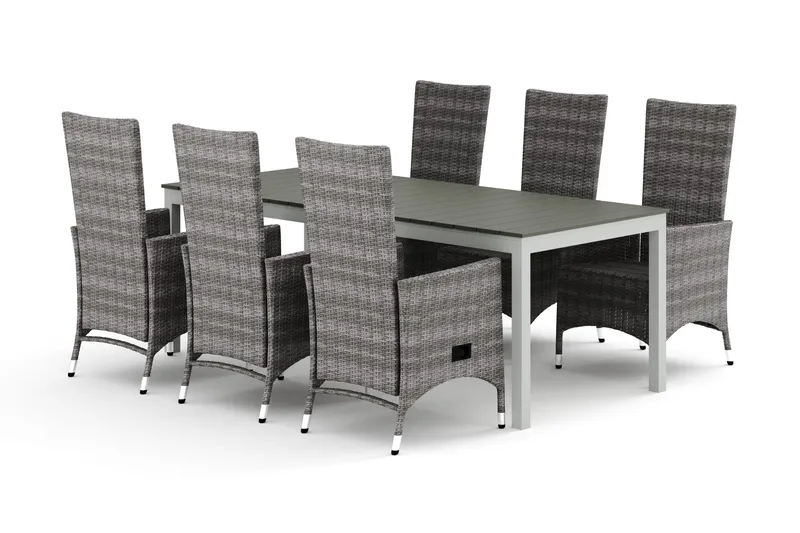 Tunis utomhus matgrupp förlängningsbart 205/305x90 cm med 6 Jenny matstolar - Vit/Grå - Utemöbler - Utegrupp - Matgrupp utomhus