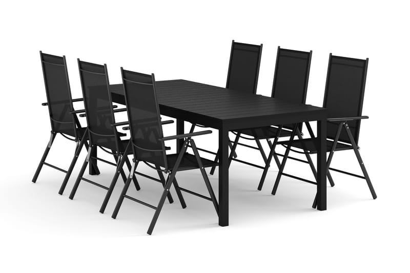 Tunis utomhus matgrupp förlängningsbart 205/305x90 cm med 6 Maggie positionsstolar - Svart/Svart - Utemöbler - Utegrupp - Matgrupp utomhus