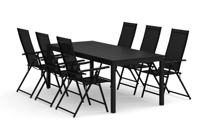 Tunis utomhus matgrupp förlängningsbart 205/305x90 cm med 6 Sanna positionsstolar - Svart/Svart - Utemöbler - Utegrupp - Matgrupp utomhus