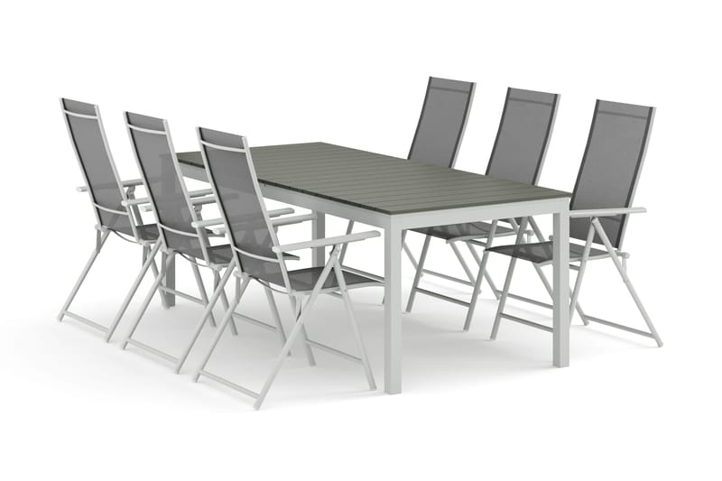 Tunis utomhus matgrupp förlängningsbart 205/305x90 cm med 6 Sanna positionsstolar - Vit/Grå - Utemöbler - Utegrupp - Matgrupp utomhus