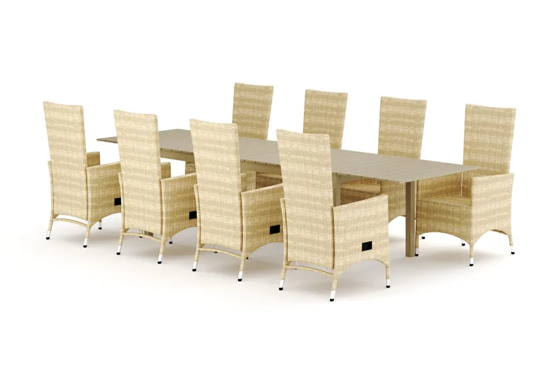 Tunis utomhus matgrupp förlängningsbart 205/305x90 cm med 8 Jenny matstolar - Beige/Beige - Utemöbler - Utegrupp - Matgrupp utomhus