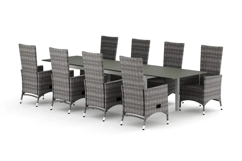 Tunis utomhus matgrupp förlängningsbart 205/305x90 cm med 8 Jenny matstolar - Vit/Grå - Utemöbler - Utegrupp - Matgrupp utomhus