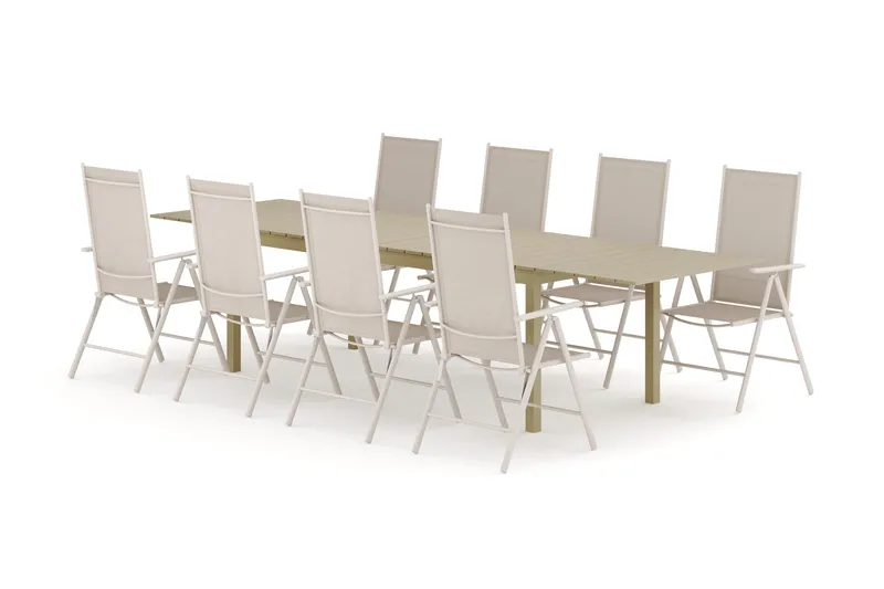 Tunis utomhus matgrupp förlängningsbart 205/305x90 cm med 8 Maggie positionsstolar - Beige/Beige - Utemöbler - Utegrupp - Matgrupp utomhus