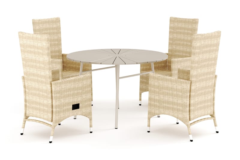 Tunis utomhus rund matgrupp 120 cm med 4 Jenny matstolar, Beige/Beige
