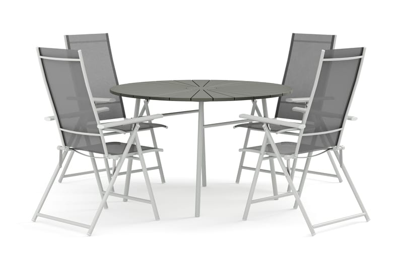 Tunis utomhus rund matgrupp 120 cm med 4 Sanna positionsstolar - Vit/Grå - Utemöbler - Utegrupp - Matgrupp utomhus