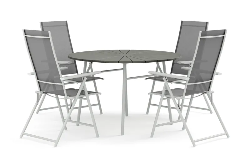 Tunis utomhus rund matgrupp 120 cm med 4 Sanna positionsstolar - Vit/Grå - Utemöbler - Utegrupp - Matgrupp utomhus