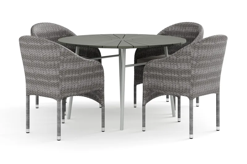 Tunis utomhus rund matgrupp 120 cm med 4 Thor fåtöljer - Vit/Grå - Utemöbler - Utegrupp - Matgrupp utomhus