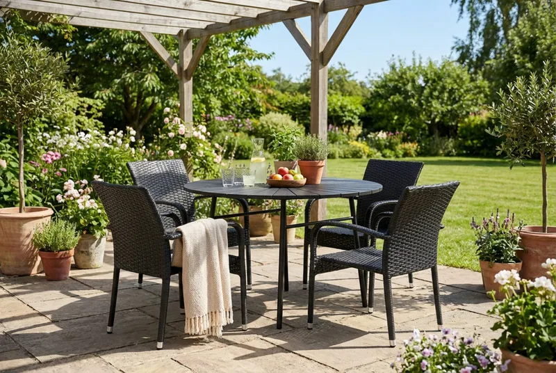 Tunis utomhus rund matgrupp 120 cm med 4 Thor Light utefåtöljer - Svart/Svart - Utemöbler - Utegrupp - Matgrupp utomhus