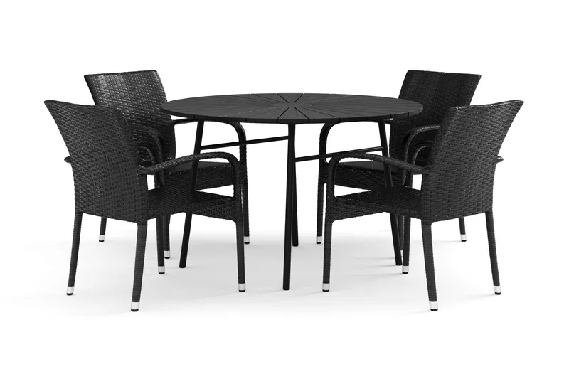 Tunis utomhus rund matgrupp 120 cm med 4 Thor Light utefåtöljer - Svart/Svart - Utemöbler - Utegrupp - Matgrupp utomhus