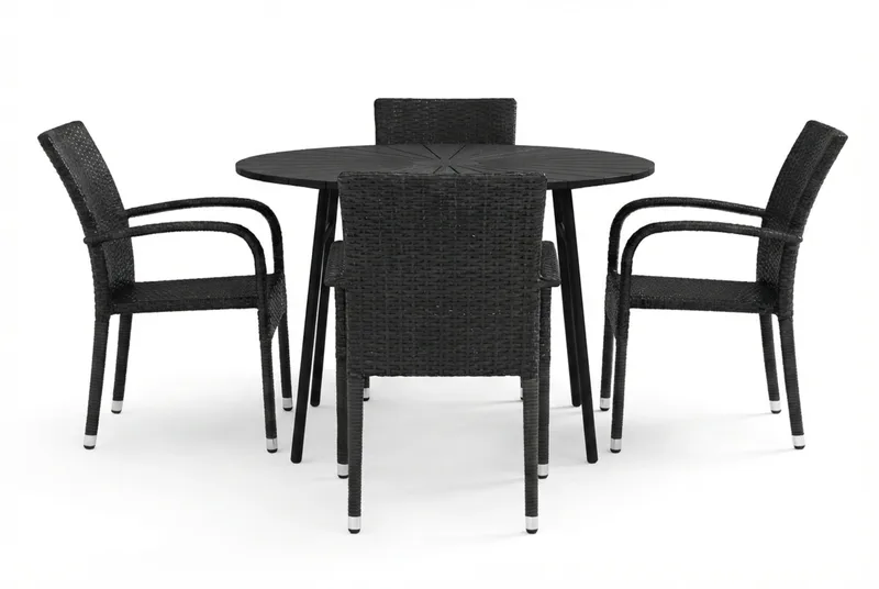 Tunis utomhus rund matgrupp 120 cm med 4 Thor Light utefåtöljer - Svart/Svart - Utemöbler - Utegrupp - Matgrupp utomhus