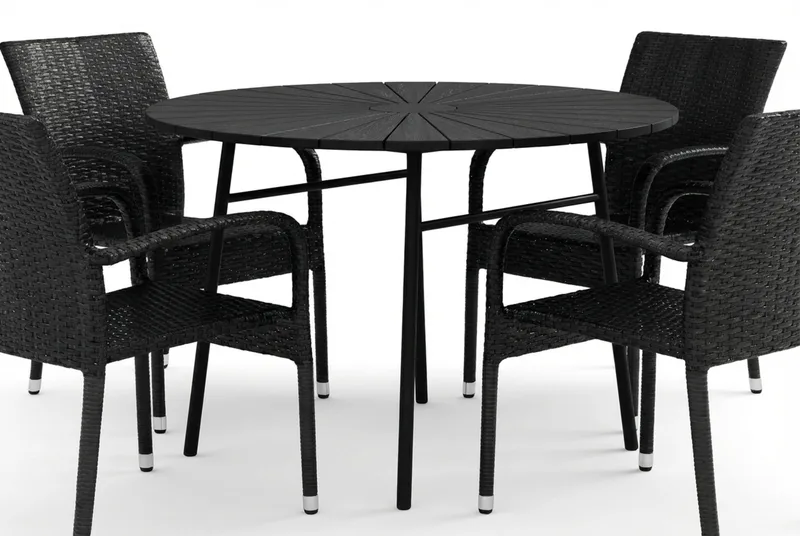 Tunis utomhus rund matgrupp 120 cm med 4 Thor Light utefåtöljer - Svart/Svart - Utemöbler - Utegrupp - Matgrupp utomhus