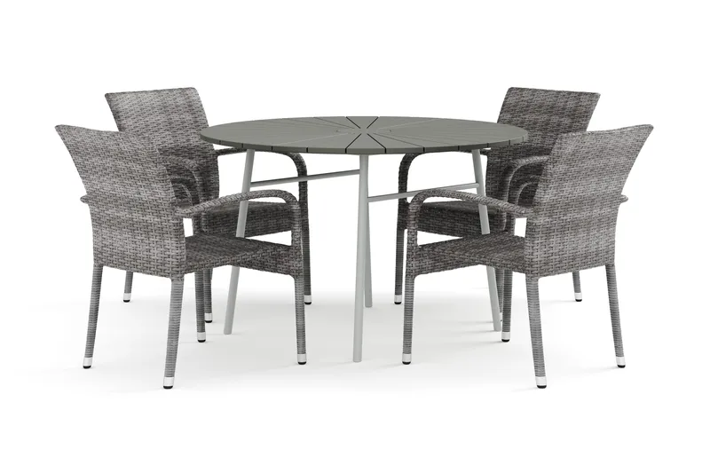 Tunis utomhus rund matgrupp 120 cm med 4 Thor Light utefåtöljer - Vit/Grå - Utemöbler - Utegrupp - Matgrupp utomhus