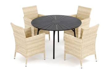 Tunis utomhus rund matgrupp 120 cm med 4 Thor utefåtöljer - Svart/Svart - Utemöbler - Utegrupp - Matgrupp utomhus