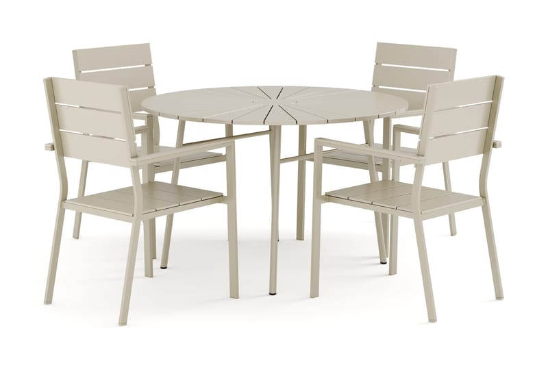 Tunis utomhus rund matgrupp 120 cm med 4 Tunis stapelstolar - Beige/Beige - Utemöbler - Utegrupp - Matgrupp utomhus