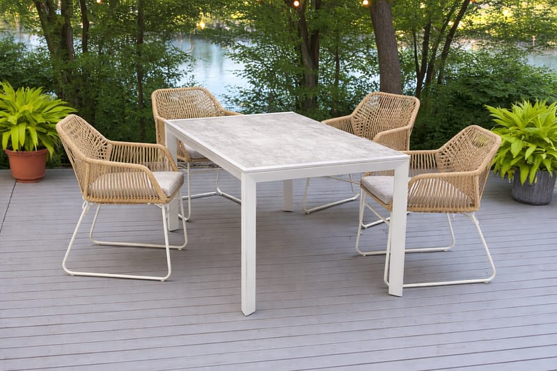 Utemöbelgrupp Palermo matgrupp 200 med 4 Seville karmstolar - grå/beige - Utemöbler - Utegrupp - Matgrupp utomhus