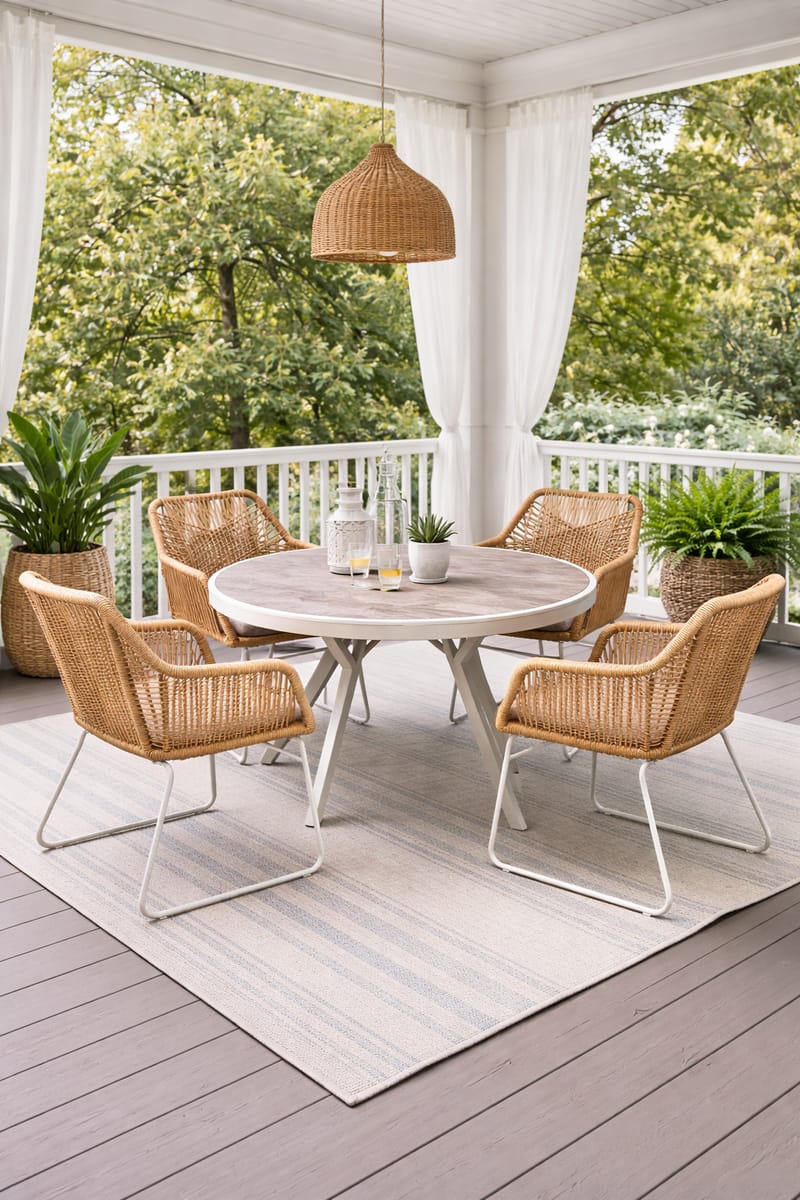 Utemöbelgrupp Palermo rund matgrupp 130 med 4 Seville karmstolar - grå/beige - Utemöbler - Utegrupp - Matgrupp utomhus