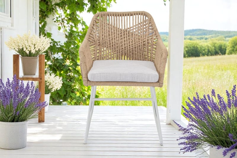 Utemöbelgrupp Palermo rund matgrupp 130 med 4 Seville karmstolar - grå/beige - Utemöbler - Utegrupp - Matgrupp utomhus