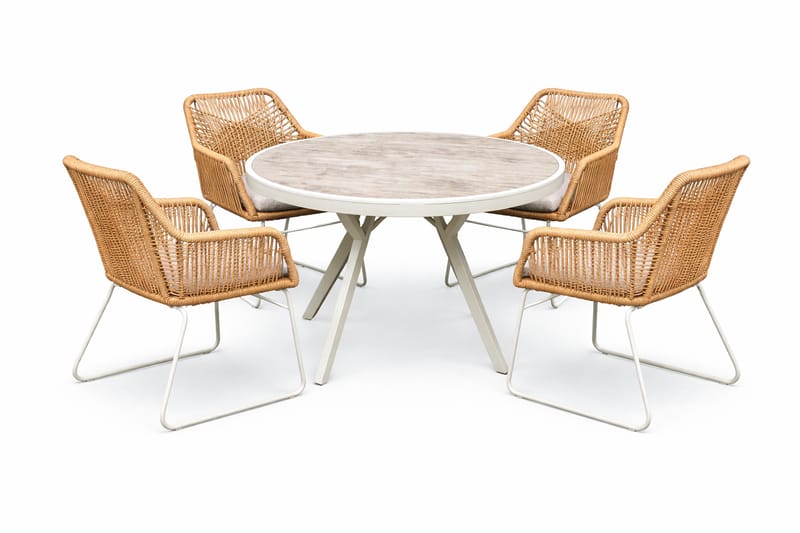 Utemöbelgrupp Palermo rund matgrupp 130 med 4 Seville karmstolar, grå/beige