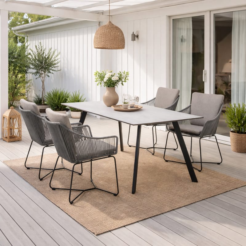 Utematsgrupp OPAL 160 & 4 fåtöljer - grå - Utemöbler - Utegrupp - Matgrupp utomhus
