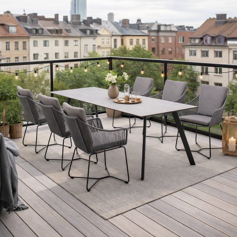 Utematsgrupp OPAL 220 & 6 fåtöljer - grå - Utemöbler - Utegrupp - Matgrupp utomhus