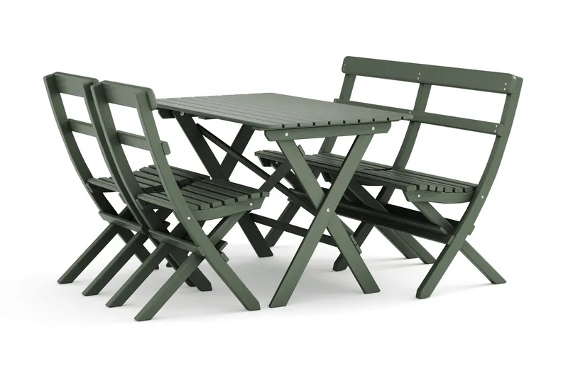 Utomhus matgrupp 118x70x74 cm med soffa och 2 klappstolar - Grön - Utemöbler - Utegrupp - Matgrupp utomhus