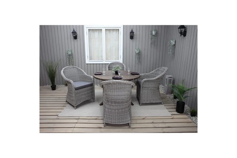 Utomhusmöbelgrupp Ø 112 cm bord & 4 Belize grå stolar Brun - Brun - Utemöbler - Utegrupp - Matgrupp utomhus