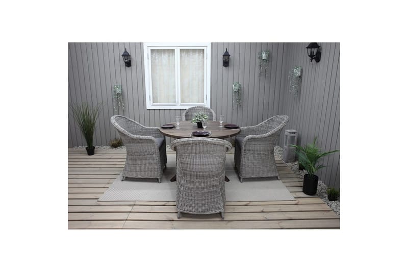 Utomhusmöbelgrupp Ø 112 cm bord & 4 Belize grå stolar Brun - Brun - Utemöbler - Utegrupp - Matgrupp utomhus