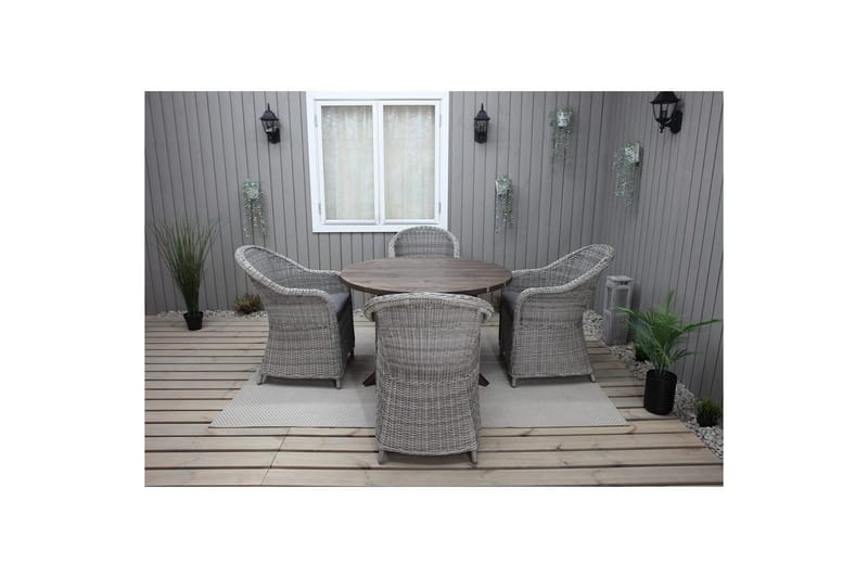 Utomhusmöbelgrupp Ø 112 cm bord & 4 Belize grå stolar Brun - Brun - Utemöbler - Utegrupp - Matgrupp utomhus
