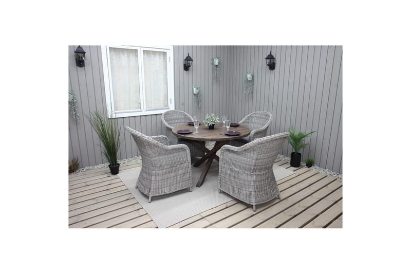 Utomhusmöbelgrupp Ø 112 cm bord & 4 Belize grå stolar Brun - Brun - Utemöbler - Utegrupp - Matgrupp utomhus