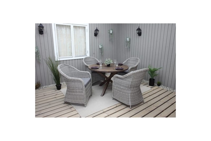 Utomhusmöbelgrupp Ø 112 cm bord & 4 Belize grå stolar Brun - Brun - Utemöbler - Utegrupp - Matgrupp utomhus