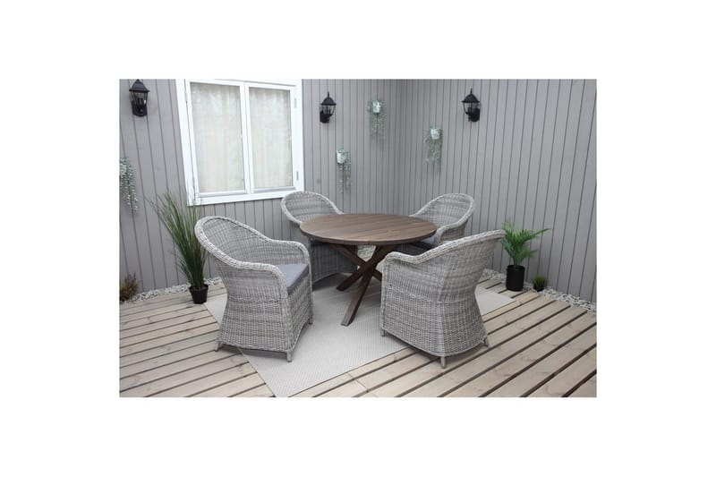Utomhusmöbelgrupp Ø 112 cm bord & 4 Belize grå stolar Brun - Brun - Utemöbler - Utegrupp - Matgrupp utomhus