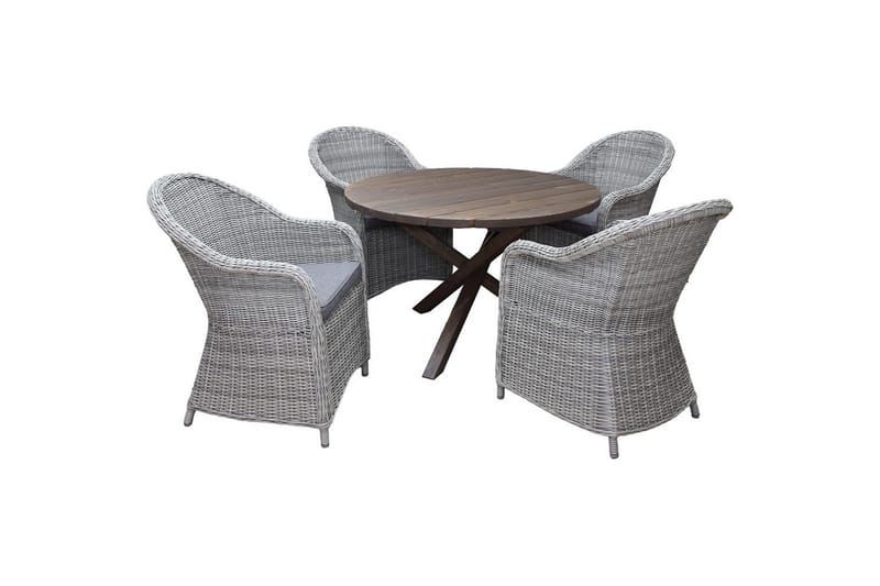 Utomhusmöbelgrupp Ø 112 cm bord & 4 Belize grå stolar Brun, Brun