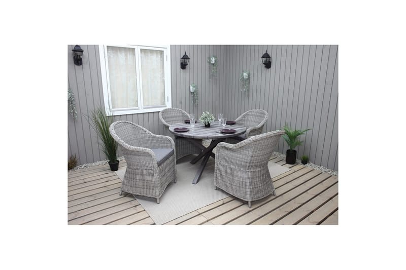 Utomhusmöbelgrupp Ø 112 cm bord & 4 Belize grå stolar Grå - Grå - Utemöbler - Utegrupp - Matgrupp utomhus