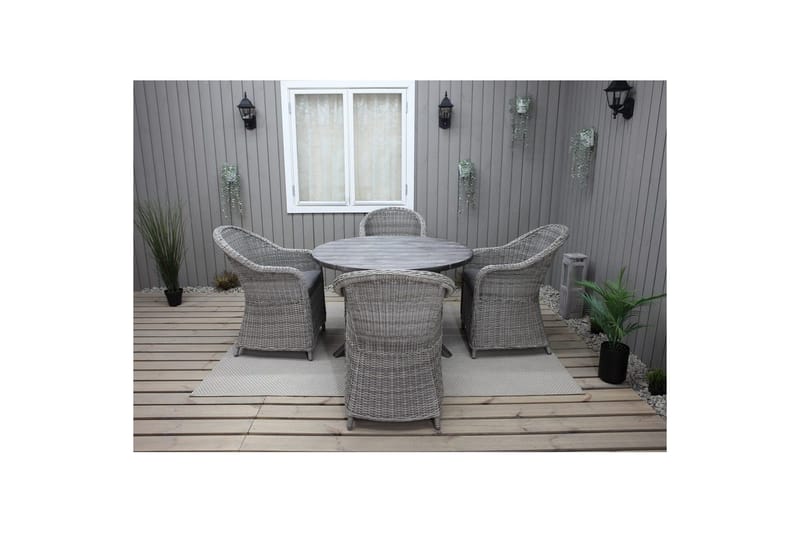 Utomhusmöbelgrupp Ø 112 cm bord & 4 Belize grå stolar Grå - Grå - Utemöbler - Utegrupp - Matgrupp utomhus