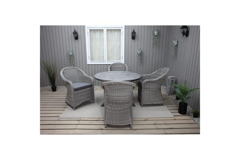 Utomhusmöbelgrupp Ø 112 cm bord & 4 Belize grå stolar Grå - Grå - Utemöbler - Utegrupp - Matgrupp utomhus