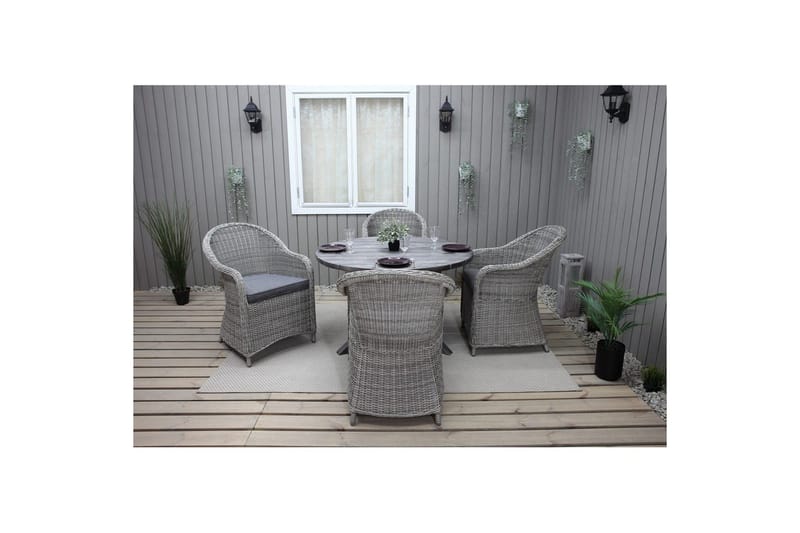 Utomhusmöbelgrupp Ø 112 cm bord & 4 Belize grå stolar Grå - Grå - Utemöbler - Utegrupp - Matgrupp utomhus