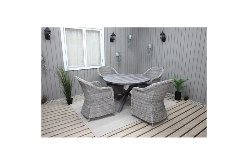 Utomhusmöbelgrupp Ø 112 cm bord & 4 Belize grå stolar Grå, Grå