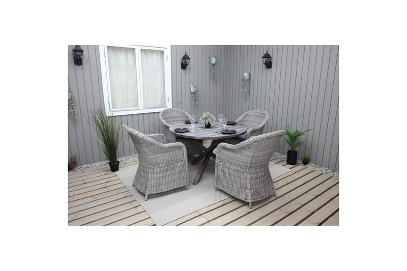 Utomhusmöbelgrupp Ø 112 cm bord & 4 Belize grå stolar Grå - Grå - Utemöbler - Utegrupp - Matgrupp utomhus