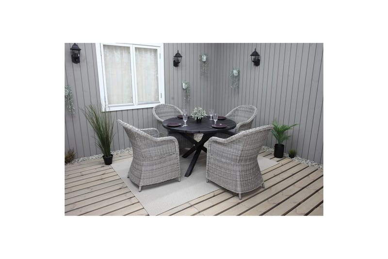 Utomhusmöbelgrupp Ø 112 cm bord & 4 Belize grå stolar Svart - Svart - Utemöbler - Utegrupp - Matgrupp utomhus