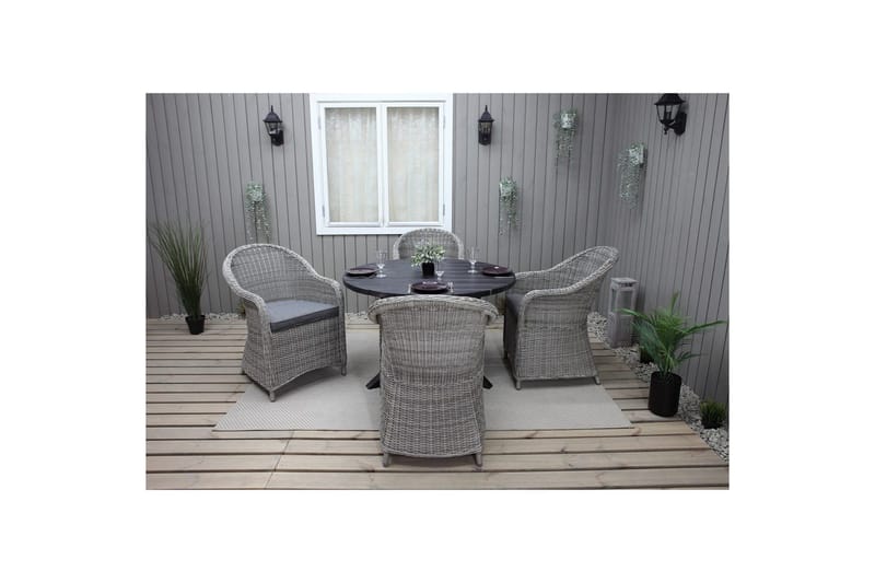 Utomhusmöbelgrupp Ø 112 cm bord & 4 Belize grå stolar Svart - Svart - Utemöbler - Utegrupp - Matgrupp utomhus