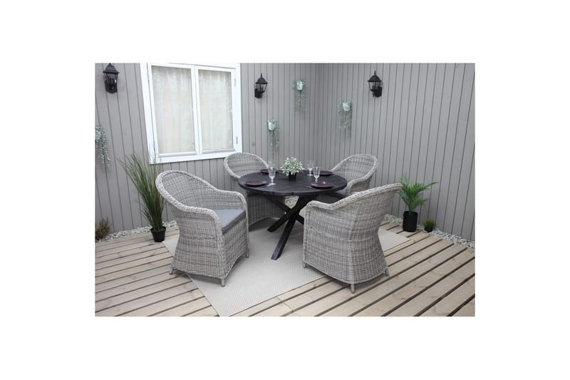 Utomhusmöbelgrupp Ø 112 cm bord & 4 Belize grå stolar Svart - Svart - Utemöbler - Utegrupp - Matgrupp utomhus