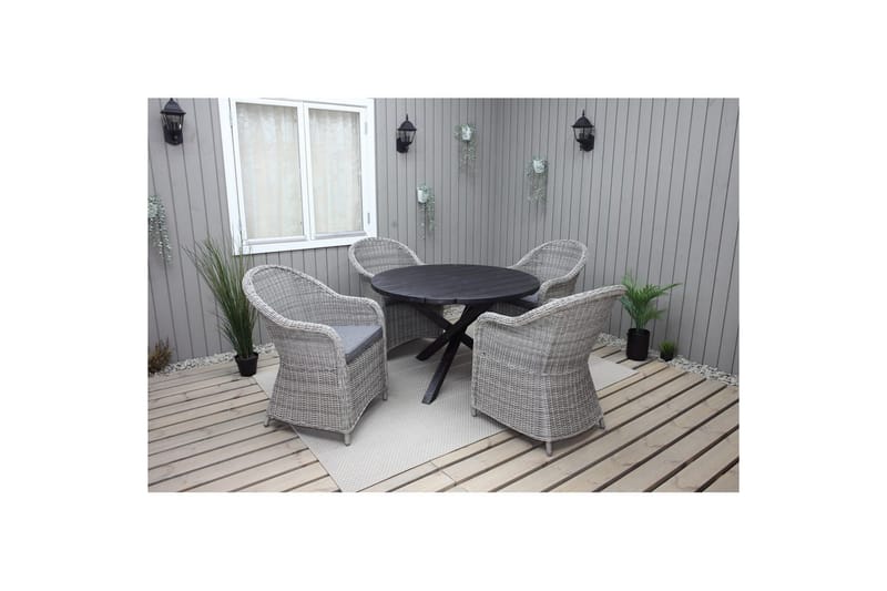 Utomhusmöbelgrupp Ø 112 cm bord & 4 Belize grå stolar Svart - Svart - Utemöbler - Utegrupp - Matgrupp utomhus