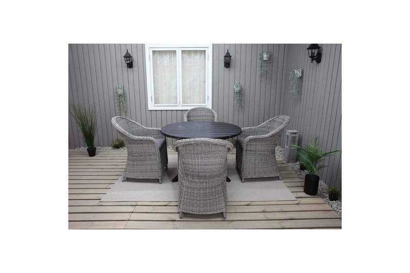 Utomhusmöbelgrupp Ø 112 cm bord & 4 Belize grå stolar Svart - Svart - Utemöbler - Utegrupp - Matgrupp utomhus