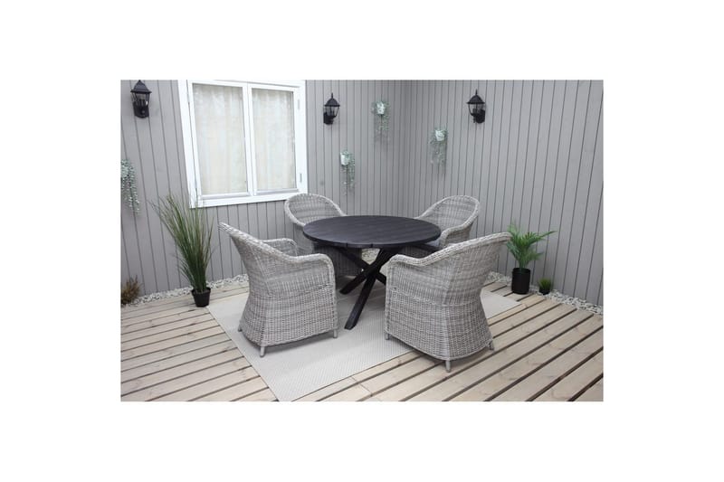 Utomhusmöbelgrupp Ø 112 cm bord & 4 Belize grå stolar Svart - Svart - Utemöbler - Utegrupp - Matgrupp utomhus