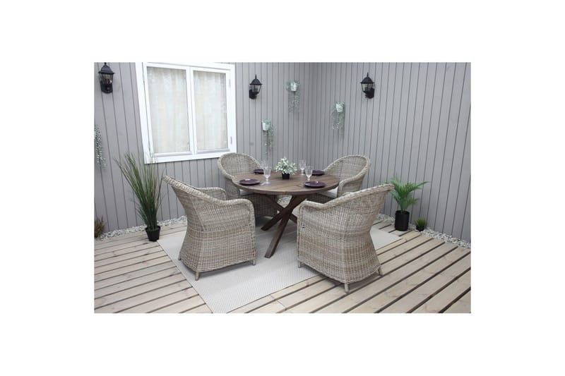 Utomhusmöbelgrupp Ø 112 cm bord & 4 Belize naturell stolar Brun - Brun - Utemöbler - Utegrupp - Matgrupp utomhus
