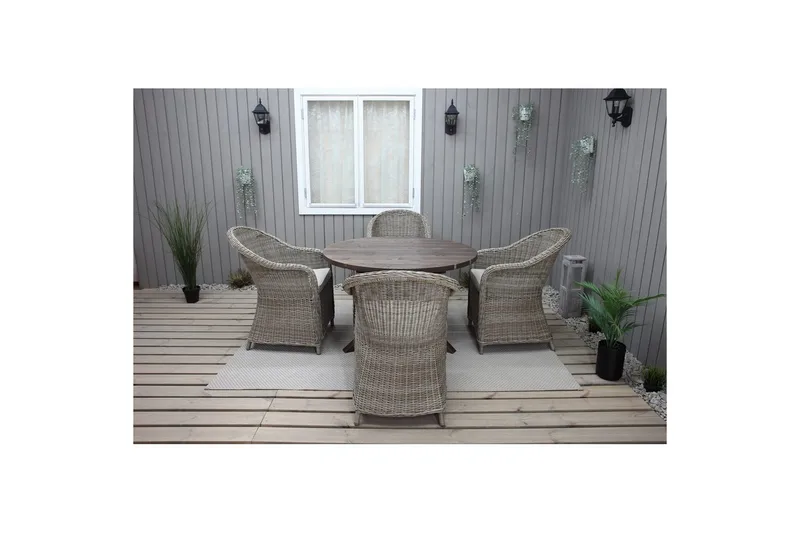 Utomhusmöbelgrupp Ø 112 cm bord & 4 Belize naturell stolar Brun - Brun - Utemöbler - Utegrupp - Matgrupp utomhus