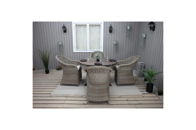 Utomhusmöbelgrupp Ø 112 cm bord & 4 Belize naturell stolar Brun - Brun - Utemöbler - Utegrupp - Matgrupp utomhus