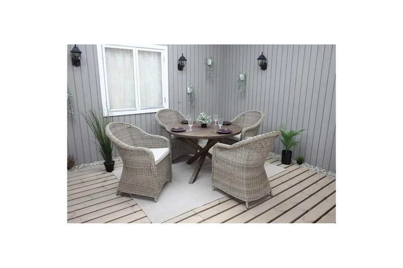 Utomhusmöbelgrupp Ø 112 cm bord & 4 Belize naturell stolar Brun - Brun - Utemöbler - Utegrupp - Matgrupp utomhus