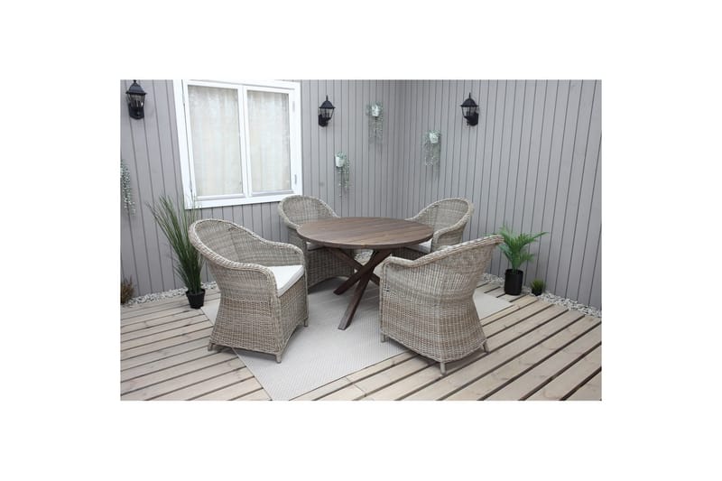 Utomhusmöbelgrupp Ø 112 cm bord & 4 Belize naturell stolar Brun - Brun - Utemöbler - Utegrupp - Matgrupp utomhus
